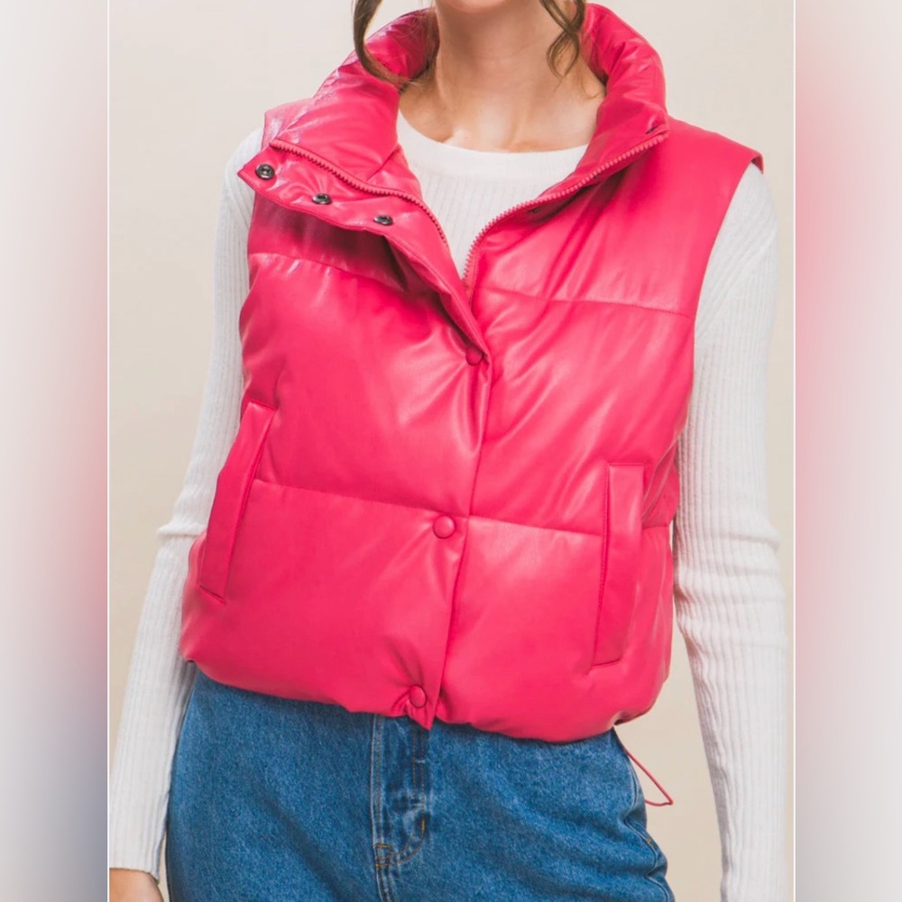 Simply southern hot pink cropped puffer vest small new